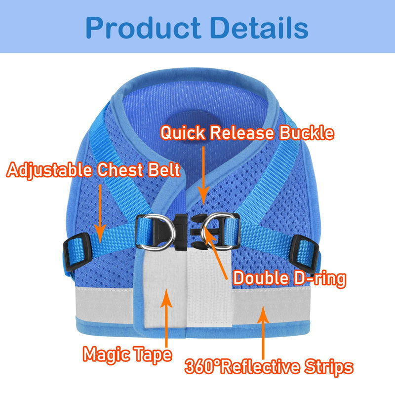 Cat Harnesses and Puppy Harness with Leashes Set, Escape Proof Cat Harness, Adjustable Reflective Soft Mesh Vest Fit Puppy Kitten Rabbit Ferrets's Outdoor Harness S (Chest: 9" - 11") SkyBlue - PawsPlanet Australia