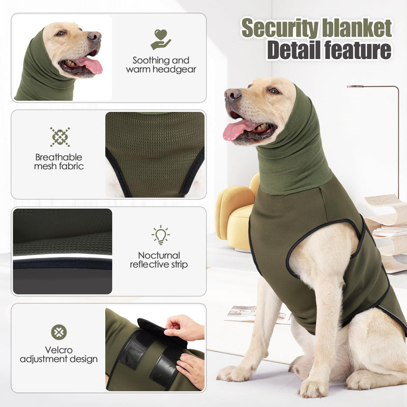 Dog Anxiety Jacket, Dog Shirt with Turtleneck, Breathable Calming Vest, Indoor and Outdoor Separated Pet Jacket (Military Green, Large) Large(Chest:20"-24") Military green - PawsPlanet Australia