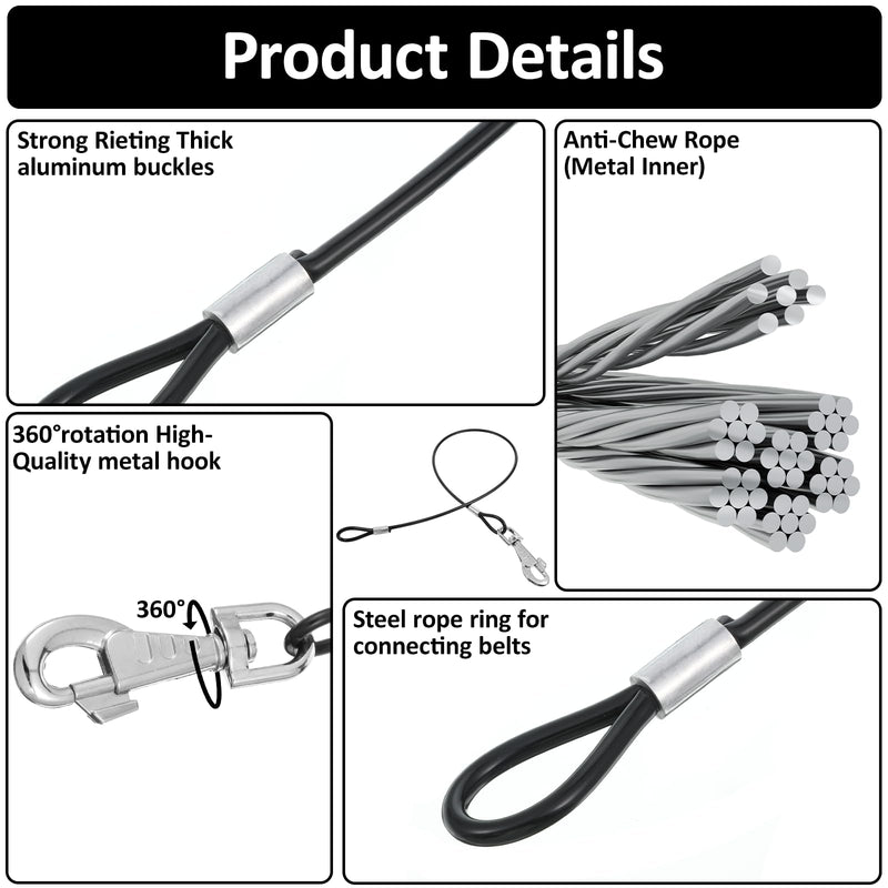 2 Pack Dog Collar Leash Extender Chew Proof Heavy Duty Dog Leash 60cm Metal Cable Leads for Any Leashes & Collar & Harness(Black) - PawsPlanet Australia