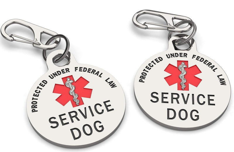 Service Dog Tag Double Sided Federal Protection with Red Medical Alert Symbol Pet ID Tags 1.25 inch. Easily attach to Collar Harness Vest Dog Service Tag Medium to Large Breeds - 1.25" Inch Diameter - PawsPlanet Australia