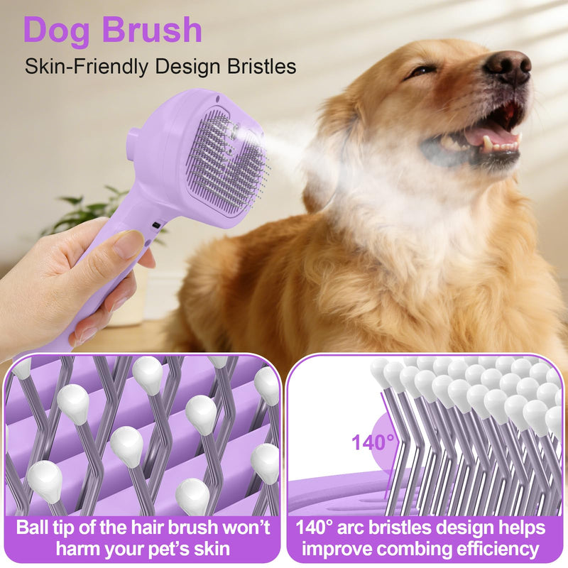 Dog Brush Cat Brush for Shedding, Pet Spray Steam Brush for Dogs Cats,Anti-Static Hair Removal Grooming Comb Long Short Haired Pets Barber Tool,purple purple