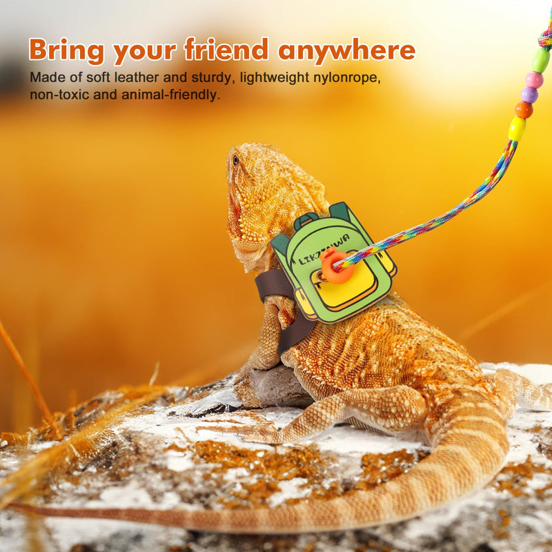 LIKZINWA Bearded Dragon Lizard Leash Harness,4 Size Pack Adjustable Small Animal Harness for Reptile and Small pet (Schoolbag) Schoolbag - PawsPlanet Australia