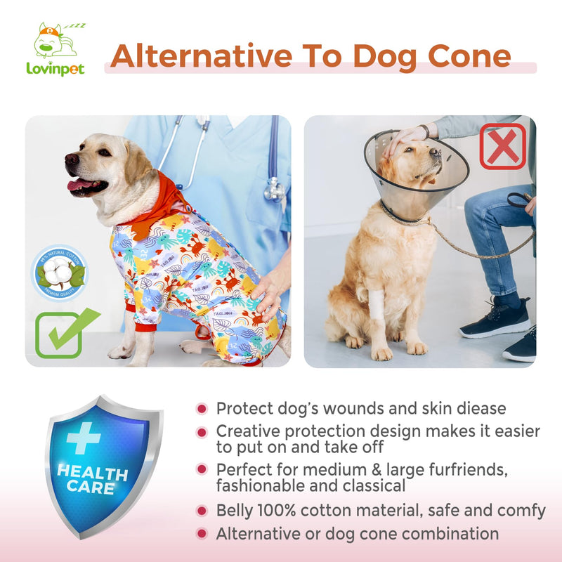 LovinPet Dog Recovery Suit for Large Medium Dogs - Dog Bodysuit for Abdominal Wound After Surgery Anti Licking Abdominal Wound Surgical Clothes Post-Operative Vest E-Collar Alternative,Crab,Red,XL XL Red collar/Blue - PawsPlanet Australia