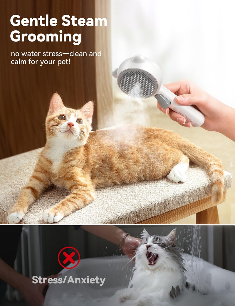 Cat Steam Brush, Brushes for Indoor Cats with Release Button, Dual Speed Spray USB Rechargeable Grooming Supplies, Cat Brush for Shedding Suitable for All Long-haired and Short-haired Pets White - PawsPlanet Australia