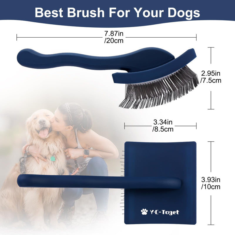 Slicker Dog Brush and Comb Grooming Kit for Dogs – Extra Long Pin Slicker for Long haired Dogs, Detangling Dematting & Grooming Brush for Goldendoodles & Poodles, Reduce Shedding, for Home Use