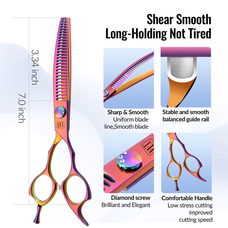 Dog Grooming Scissors: 7" Curved Chunker Pet Shears Made Of Japanese 440C for Trimming Dogs Cats and Other Pets face and paws Haze Pink 7"Curved Chunker - PawsPlanet Australia