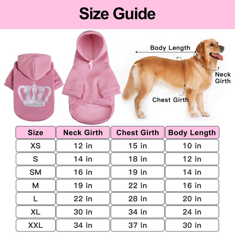 EXPAWLORER Prinecss Dog Hoodie for Girl - Dog Sweater with Leash Hole, Dog Cold Winter Clothes with Hat and Pocket, Pet Warm Outfit for XS-XXL Dogs Medium Pink