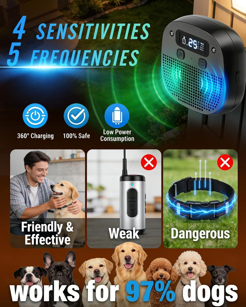Dog Barking Control Devices, Anti Barking Device for Dogs with Remote Control, Ultrasonic & Sensor Technology, Rechargeable, Waterproof, Adjustable Modes & Frequencies, Bark Box Indoor Outdoor(Black) Black
