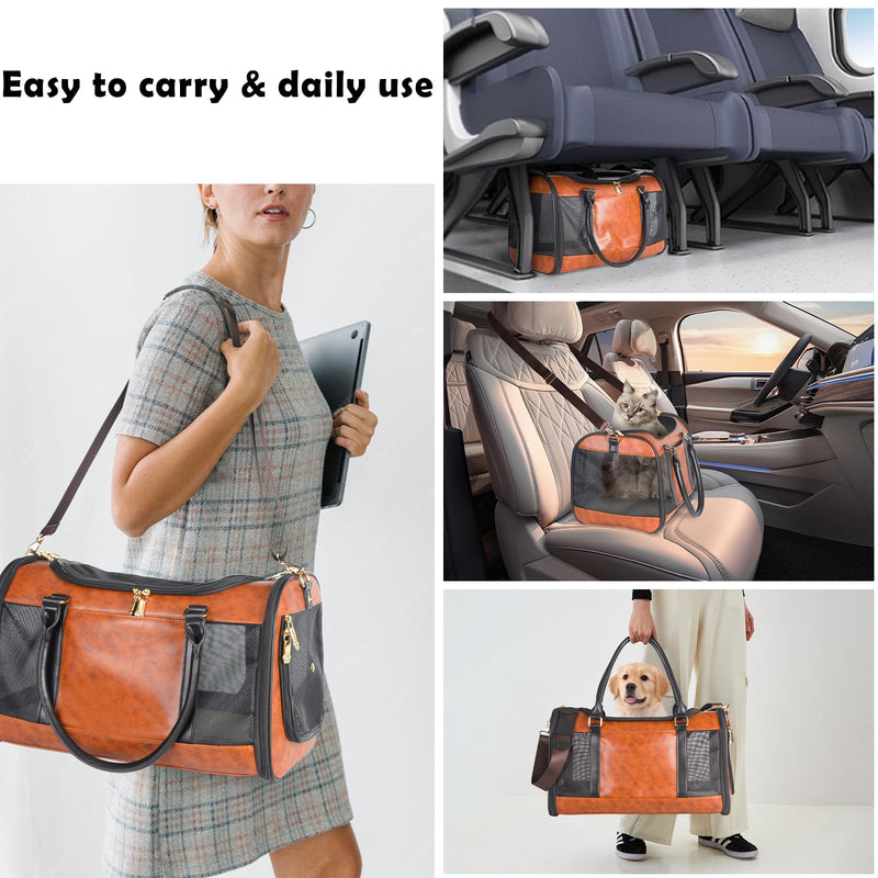 Dog Soft-Sided Carriers Pet Carrier for Small Dogs Cats, Fashion PU Leather Small Dog Carrier Pet Purse, Airline Approved Travel Pet Carrier for Puppy Kitten Small Animals Brown - PawsPlanet Australia