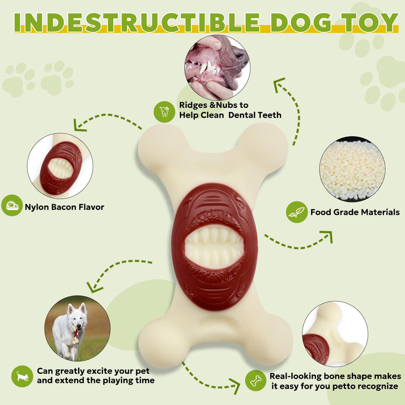 Dog Toys for Aggressive Chewers Indestructible Dog Toys, Durable Tough Dog Chew Toys for Medium and Large Large Breed Dogs，Dog Toys to Keep Them Busy Bacon