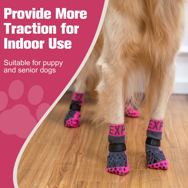 EXPAWLORER Anti Slip Dog Socks to Prevent Licking Paws - Dog Booties for Hardwood Floors, Pet Paw Protectors with Grippers for Winter Outdoor, Dog Boots Shoes for Small Medium Large Dogs, Stars Pink L - PawsPlanet Australia