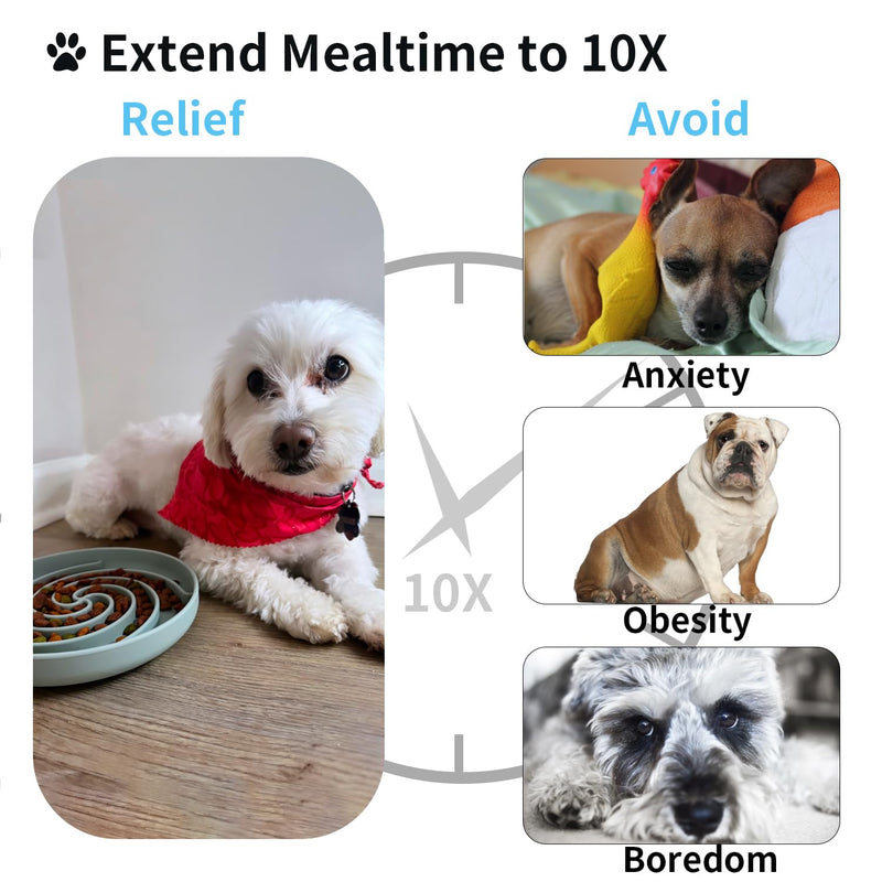 Dog Puzzle Bowl - Silicone Slow Feeder Dog Bowls for Healthy Eating - Puppy Slow Feeder Non-Slip Design Dishwasher Microwave Safe (Grey green) Medium Grey-green - PawsPlanet Australia