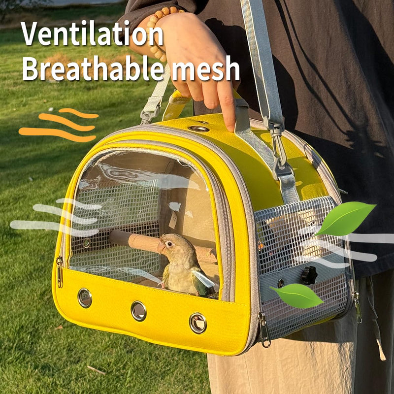 Bird Carrier,Bird Cage Parakeet Parrot Budgie Carrier Backpack for Small Birds, Travel Bird Cages with Perch, Transparent Ventilation Cockatiels, Lightweight Pet Carrier for Outdoor Use(Yellow) yellow - PawsPlanet Australia