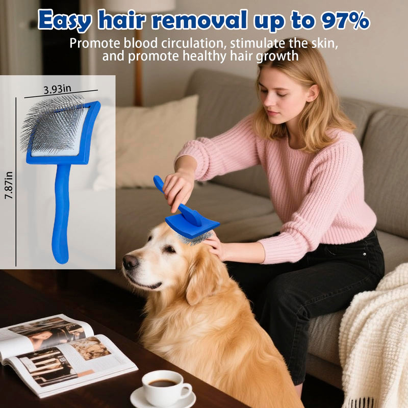Dog Grooming Brush Set – 5-Piece Kit for Medium & Long-Haired Dogs | Includes Long Pin Brush, Flea Comb, Bath Glove, Silicone Glove, Metal Comb | For Poodles, Huskies & More (Blue) - PawsPlanet Australia