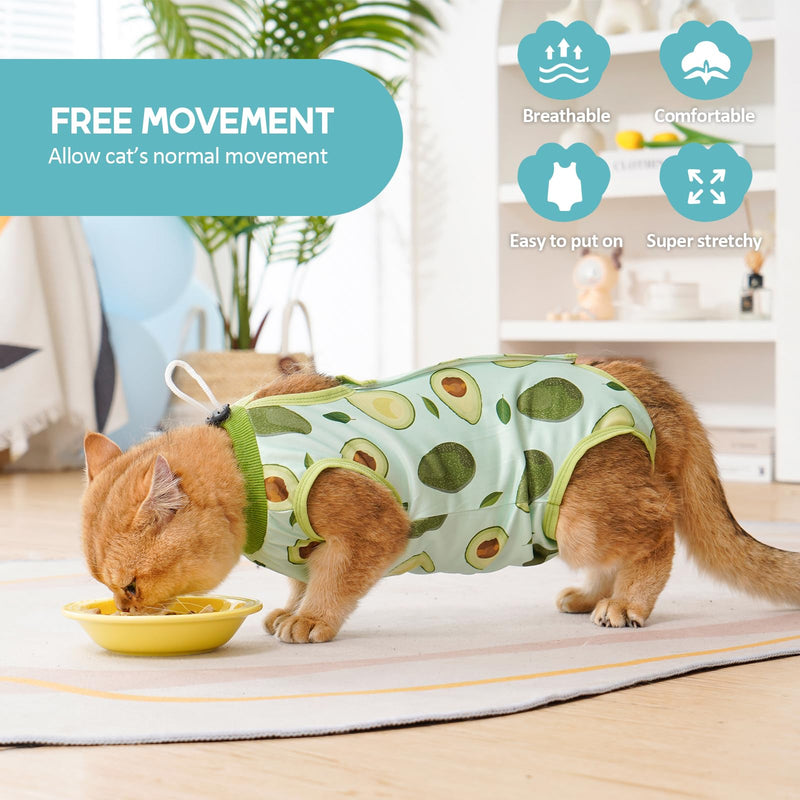 Avont Cat Recovery Suit - Kitten Onesie for Cats After Surgery Bundle with Transparent PVC Cat Cone Collar -S