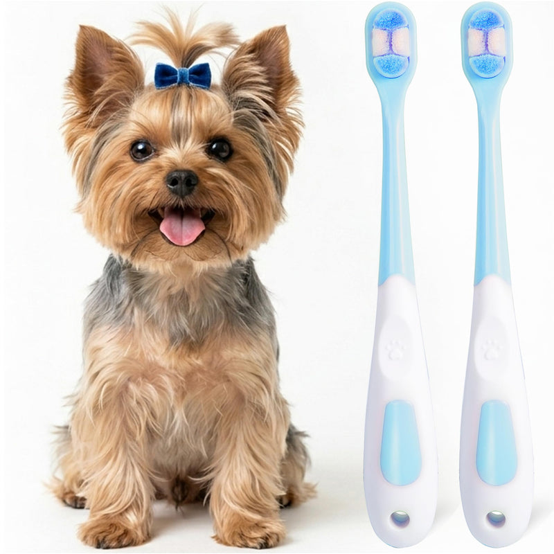 Small Dog Toothbrush, Puppy & Cat Tooth Brushing Kit, Ultra Soft Head Teeth Brush for Kitten & Tiny to Medium Pet, Doggy Toothbrushes Deep Dental Clean, 2 PCS, Pink Blue 1 Count (Pack of 2)