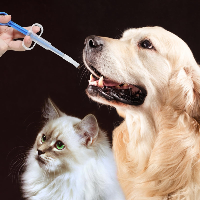 Pack of 2 pill dispensers for cats, cat deworming, dog pharmacy with medication, tablet feeder, for cats and small dogs, protects teeth (green + blue)