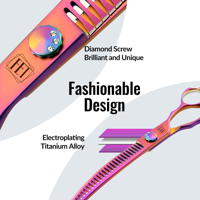 Dog Grooming Scissors: 7" Curved Chunker Pet Shears Made Of Japanese 440C for Trimming Dogs Cats and Other Pets face and paws Haze Pink 7"Curved Chunker - PawsPlanet Australia
