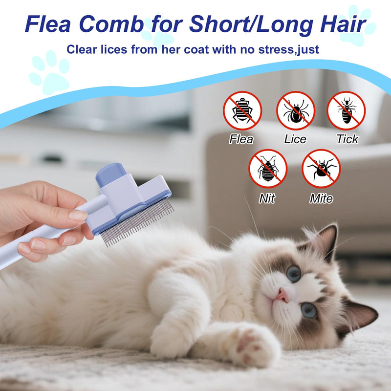 2 Pcs Self-Cleaning Flea Comb for Cats Dogs with Pet Hair Removal Glove – Dual Tooth and Gentle Cat Comb for Long/Short Hair – Ergonomic Zen Brush Cat Grooming/Nit Supplies - PawsPlanet Australia