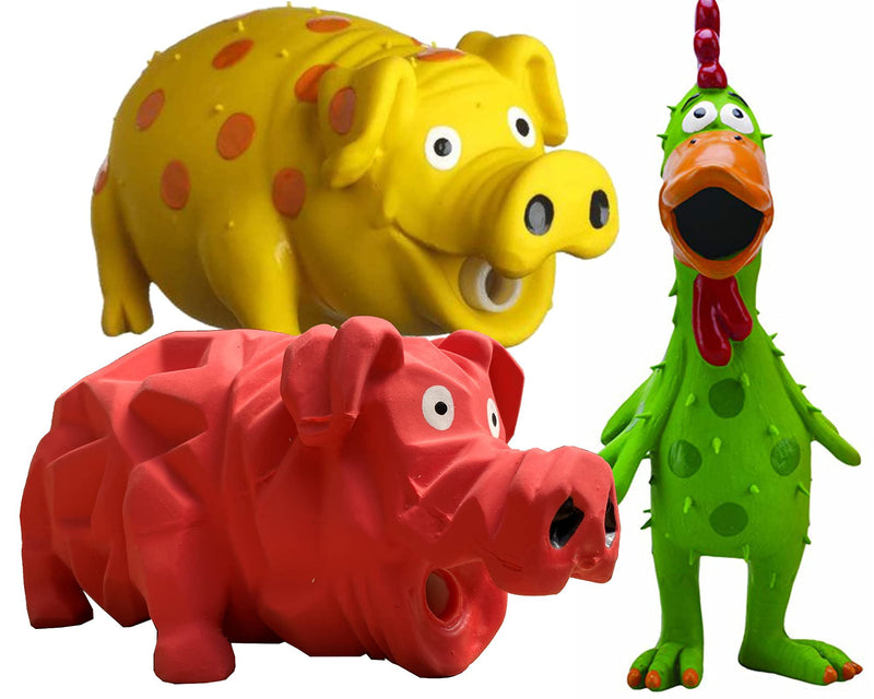 Multipet Latex Grunting Toy Bundle Color:Globken Chiken/Goblet Pig/Origami Pig Globken Chiken/Goblet Pig/Origami Pig