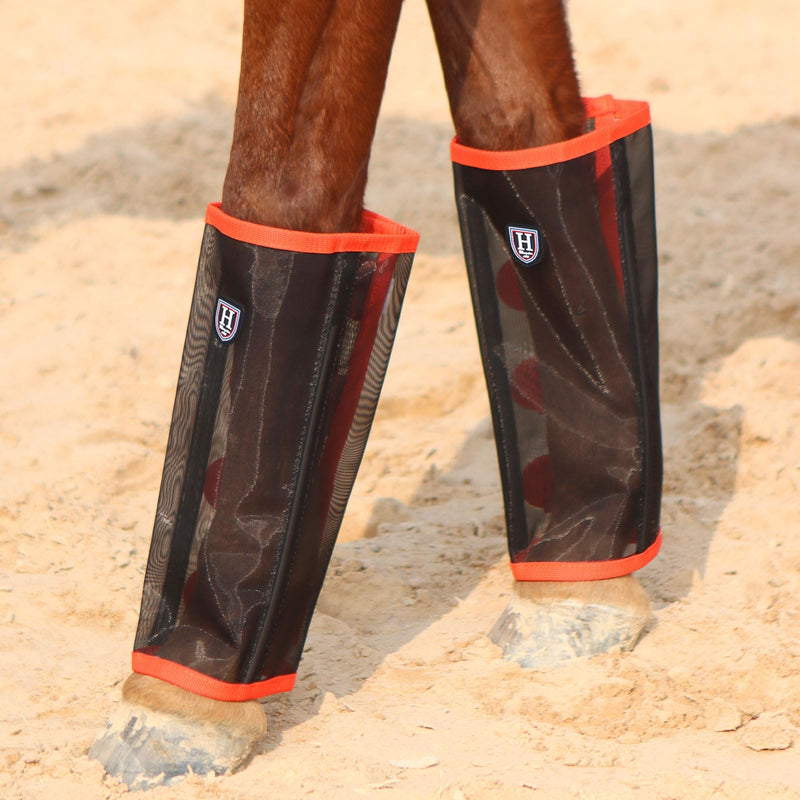 Harrison Howard Loose-Fitting Horse Fly Leggings Breathable, Tear-Resistant Fine Mesh Leg Guards Stay-on Comfortable Fly Boots (Set of 4) Orange Yearling