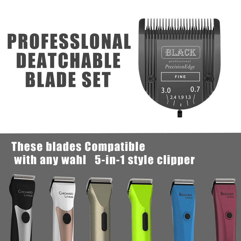 Adjustable 5 in 1 Blades Dog Grooming Blades Compatible with Wahl Animal Clipper Arco, Bravura, Chromado, Creativa, Figura, and Motion Pet, Dog, and Horse (BLACK/2PC) Black/2pc