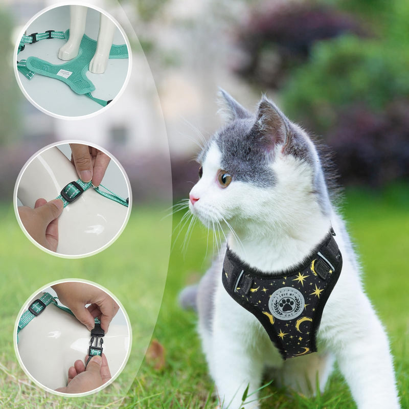 BEAUTYZOO Cat Harness and Leash Set for Walking Escape Proof, Neck Release Adjustable Harness for Kitten Puppy Small Medium Large Cats, Soft Cute Easy Control Small Cat Harness for Cats Boy and Girls M (Chest: 12 - 19") Black - PawsPlanet Australia