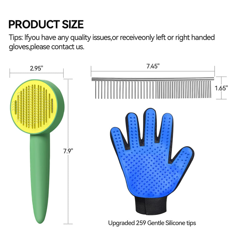 Dog & Cat Brush,Pet Grooming Kit 4PCS- Dog Brush for Shedding| A Pair Pet Hair Removal Gloves| Metal Comb for dog.Removes Undercoat, Loose Hair, Tangled, Dirt and Massages. All hair Types 4PCS-Green - PawsPlanet Australia