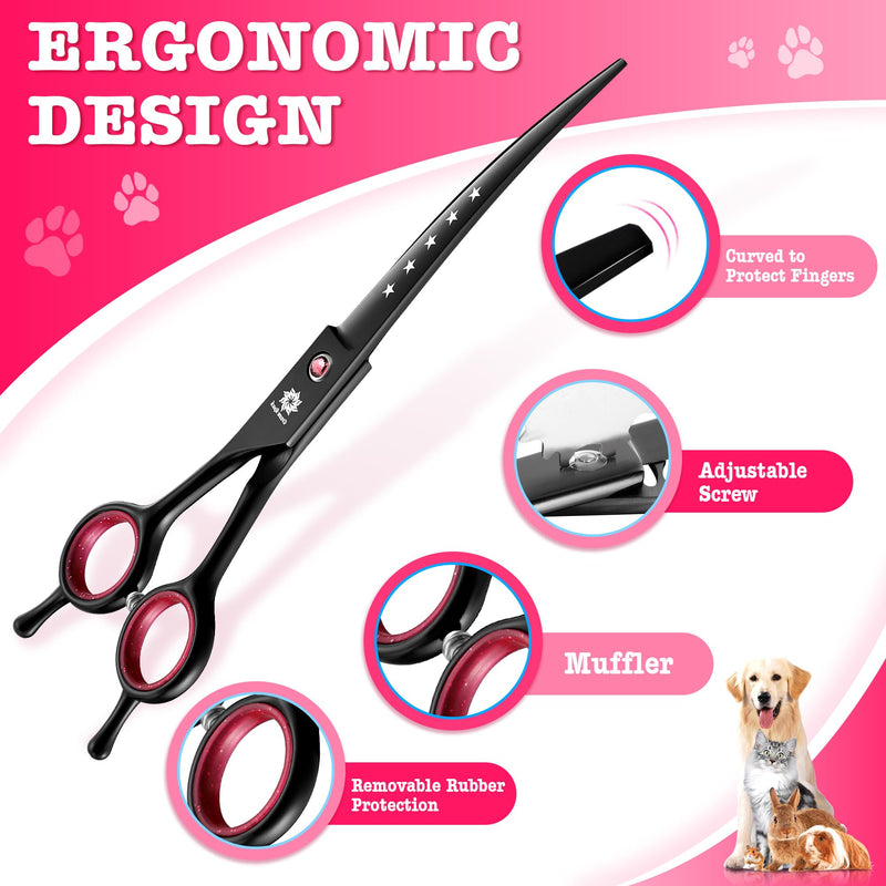 Dream Reach Dog Grooming Scissors - 7" Professional 6 in 1 Sharp Dog Shears Set Thinning, Chunker, Straight, Curved Shears and Comb for Dog Cat Pet, Pink 7 Inch