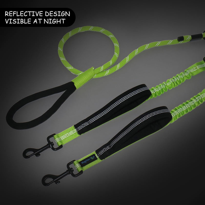 Double Dog Leash for 2 Dogs, Dual Dog Leash 360° Swivel Tangle-Free Bungee, Shock Absorbing Walking Training Leashes, Reflective, for Two Dogs (Neon Green) Neon Green
