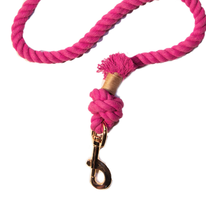 Glow Pups Pink Dog Leash, 5 ft Rope Leash for Small, Medium, Large Dogs, Handmade Caribbean Cotton Boho Chic Style with 360° Swivel Clasp, D-Ring for Accessories (Bright Pink) Bright Pink - PawsPlanet Australia