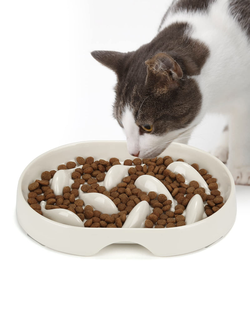 Slow Feeder Cat Bowl, Raised Rim Spill Proof Cat Slow Feeder Bowl for Wet and Dry Food, Slow Feeder for Cats Pet Anti Vomiting Anti Gulping, Fun Cat Puzzle Feeder Bowl White - PawsPlanet Australia