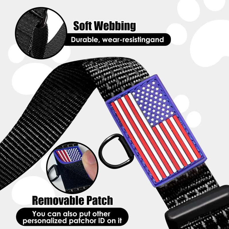 Martingale Dog Collar, Reflective No Pull Training Collar with Quick Release Buckle & USA Flag, Heavy-Duty Nylon, Adjustable for Small Medium Large Dogs (L,Black with Flag Black with Flag L (1" x 19"-26")