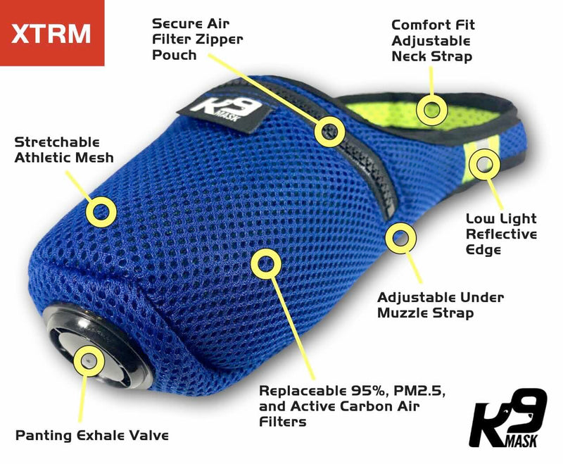 K9 Mask® Air Filter for Dogs with ‘Extreme Breathe’ Premium Air Filter with Refills - Blue (Small) Small