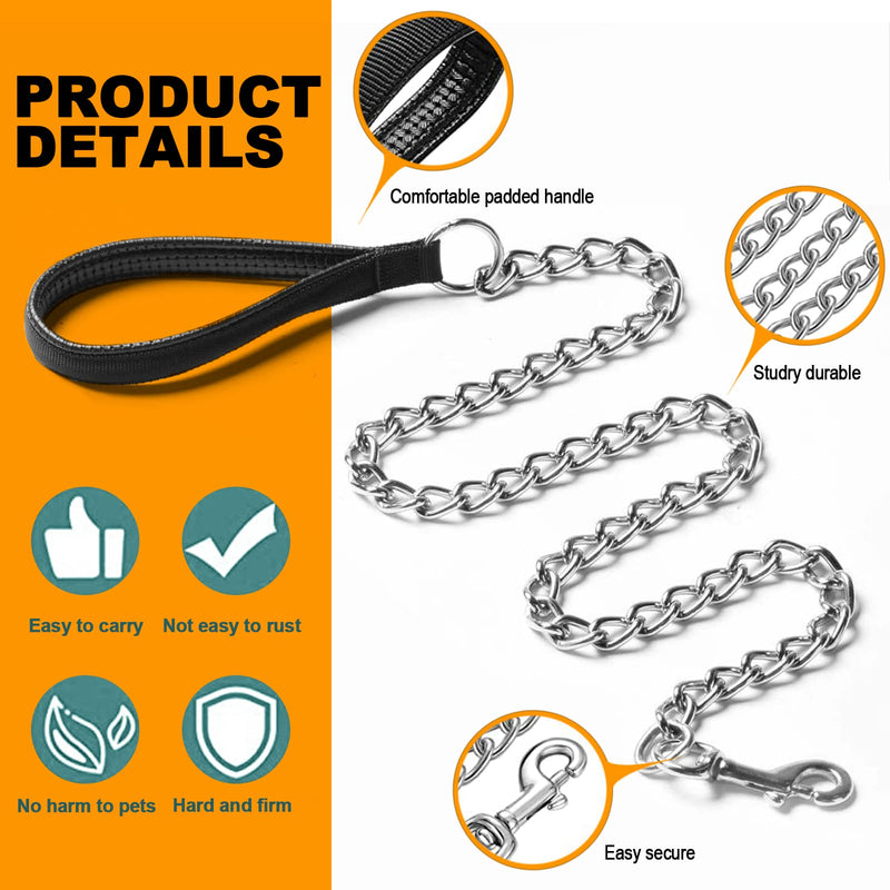 Heavy Duty Metal Dog Leash, 4 FT Chew Proof Pet Leash Chain with Soft Padded Handle for Large & Medium Size Dogs (4 FTx3 mm (0-80 lbs)) 4 FTx3 mm (0-80 lbs) - PawsPlanet Australia
