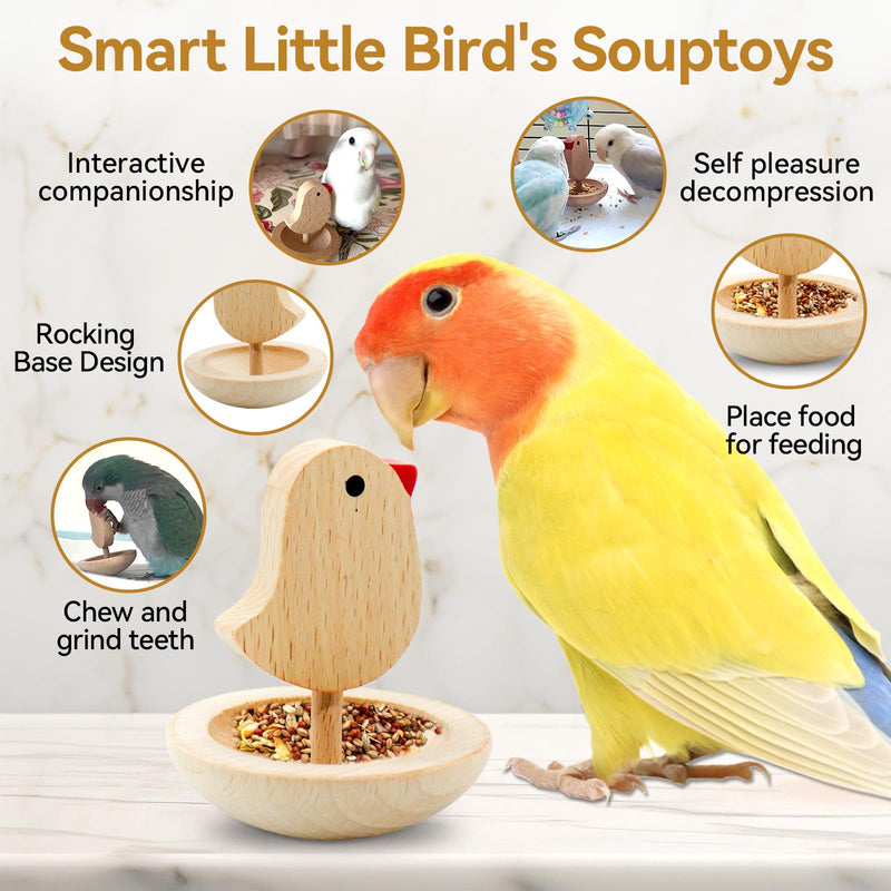 Bird Feeder Toy,Wooden Parrot Food Bowl with Rocking Base Design, Natural Wooden Chew Toy for Small Medium Birds, Parakeets, Lovebirds, Hamsters, Guinea Pigs - PawsPlanet Australia