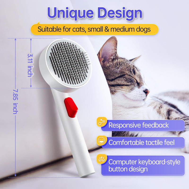 Cat Brush for Shedding with One-Click Button, Pet Comb for Indoor Cats, Suitable for Long or Short Haired Cats, Small and Medium Dogs, Grooming for Puppy Kitten Massage Removes Loose Fur