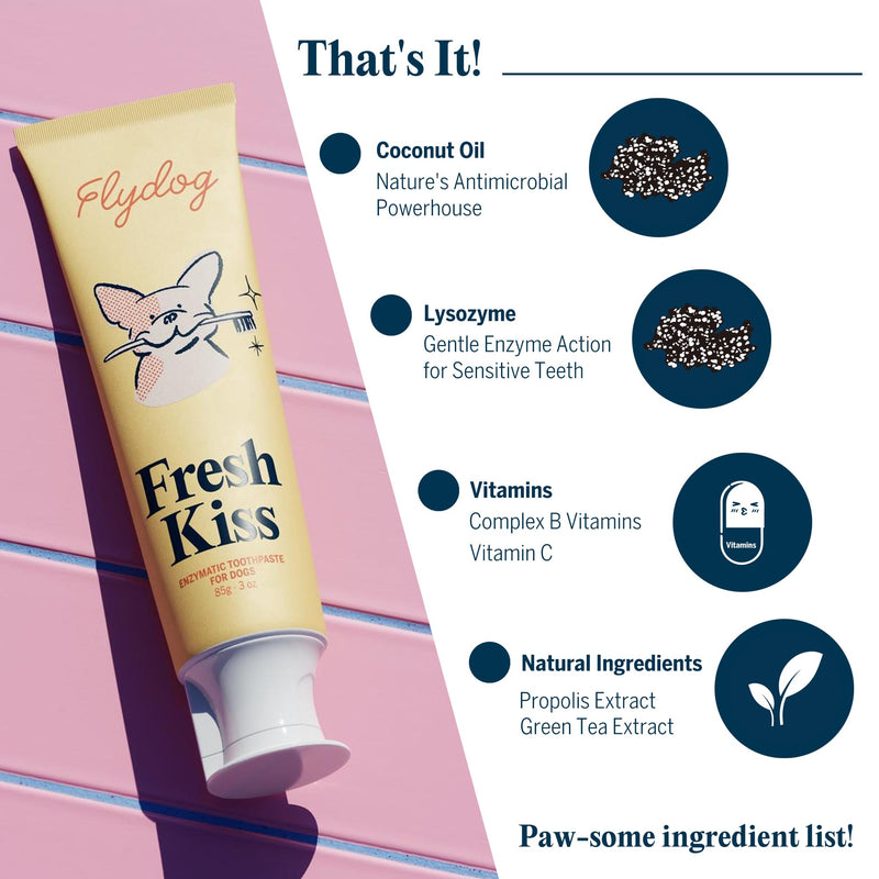 FlyDog Dog Grooming & Dental Care Kit, Dog Toothpaste & Toothbrush Set + Waterless Dry Shampoo Foam with Grooming Glove, Odor Control, Plaque & Tartar Removal, Fresh Breath & Clean Coat