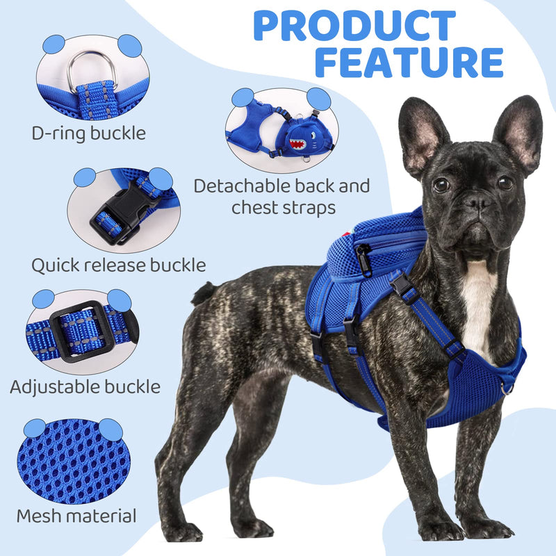 Dog Harness with Backpack, Adjustable Dog Backpack Harness for Small Medium Dogs, No-Pull Breathable Backpacks for Dogs to Wear, for Traveling, Hiking, Camping, Training, Blue S Blue Shark - PawsPlanet Australia