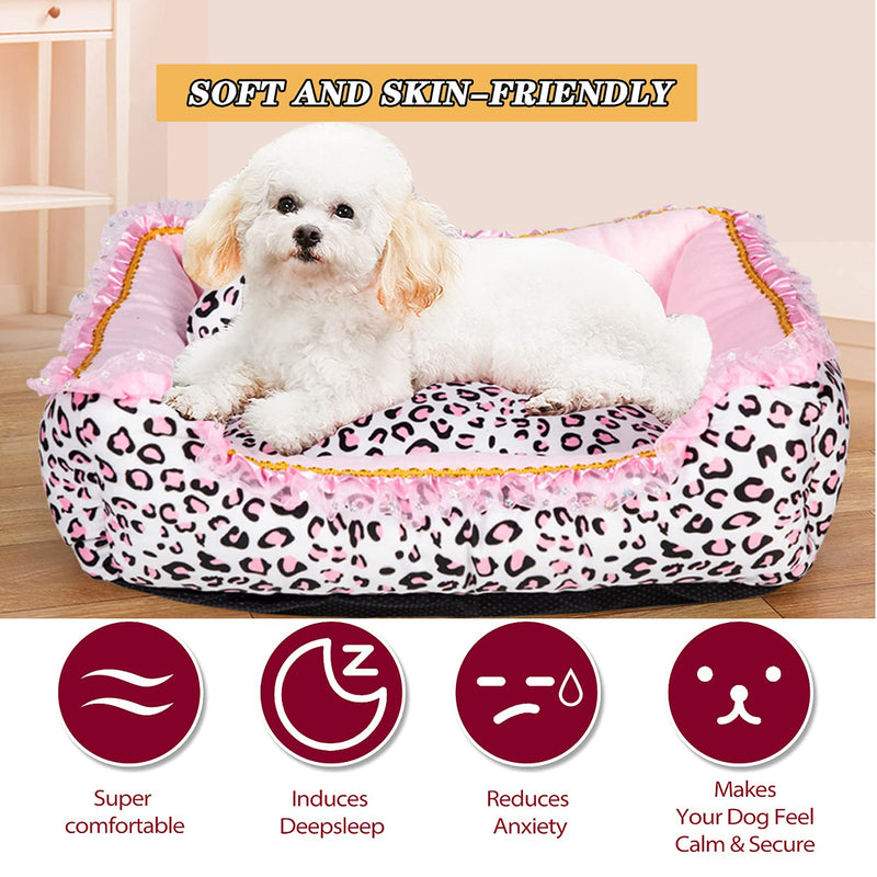 Gigreinc Dog Bed for Small Dogs - Cute Pink Leopard Dog Bed,Cat Beds for Indoor Cats Washable - Square Shape Cat Dog Sofa Bed Pet House Nest Cave(M, 20.8" L x 18" W x 5.5" Medium Square Bed - PawsPlanet Australia