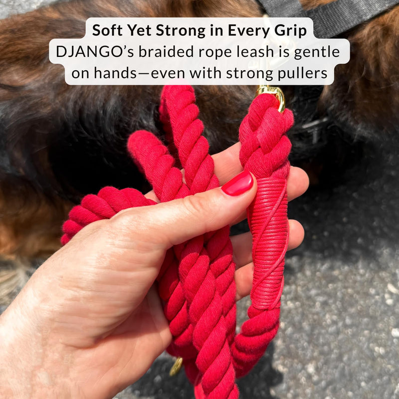 DJANGO Cotton Rope Dog Leash 5ft – Handcrafted Dog Leash and Red Braided Leash for Small, Medium, and Large Dogs – Durable 5 Foot Training Lead with Gold Hardware – Crimson Red - PawsPlanet Australia