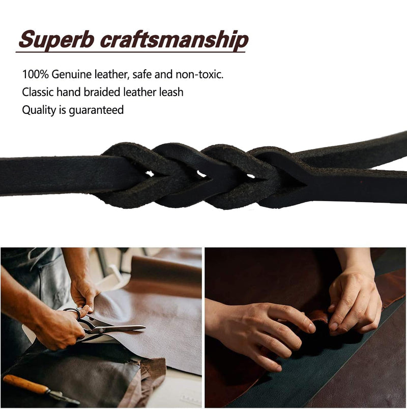 LWBMG Leather Dog Leash for Small Dogs 6ft,Thin Leather Braied Dog Leash, Soft Genuine Leather Dog Training Leash for Small & Medium Dogs （3/8" X 6', Black） braided - PawsPlanet Australia