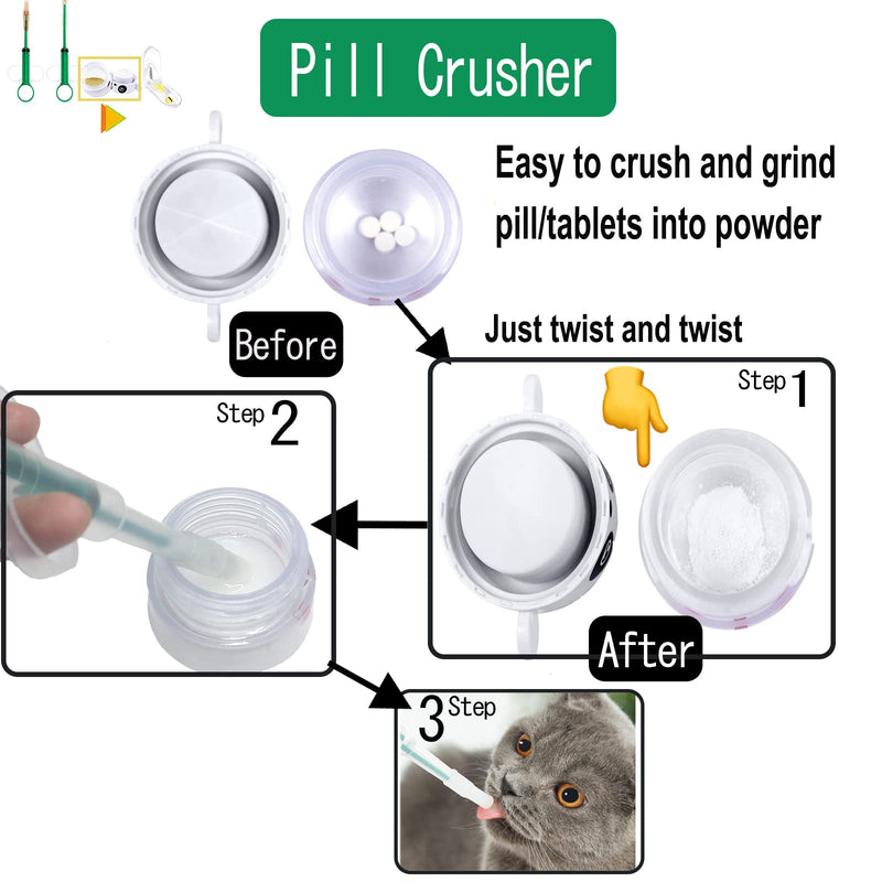 Medicine Feeder for Pets,Piller,Pill Cutter,Pill Crusher for Cats and Dogs,4in1 Set,Feeding Pills Water and Milk,Plastics,Reusable (Piller+Grinder+Cutter, Green) Piller+Grinder+Cutter