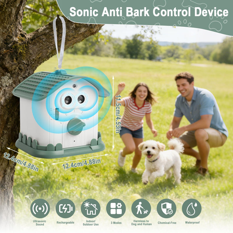 Anti Barking Device for Dogs, Ultrasonic Dog Bark Deterrent Devices with 3 Modes, 50Ft Range Stop Barking Control Devices for Dog Training in Outdoor Indoor, 1200mAh Rechargeable, Waterproof Green House
