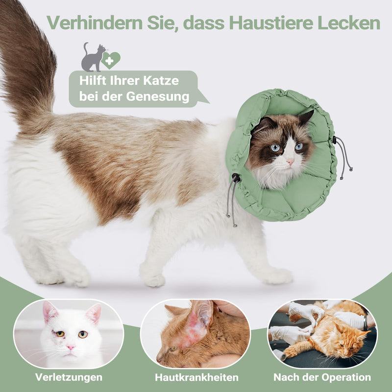Adjustable Cat Collar 2-in-1 Soft Cat Collar with Flower Shape for Cats After Surgery and Injury, Protection from Licking on Paws & Stomach M light green