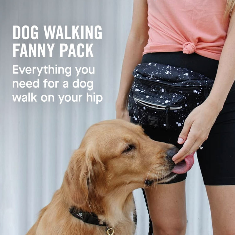 Canada Pooch Everything Dog Walking Fanny Pack - Dog Fanny Pack with Dog Poop Bag Dispenser & Dog Treat Pouch, Great as Dog Training Fanny Pack, Adjustable up to 54” - Splatter Black Splatter - PawsPlanet Australia