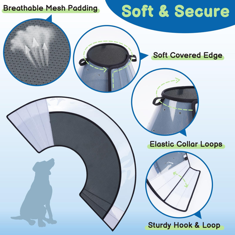 BARKLESS Soft Dog Cone, Soft Cone for Dogs to Stop Licking Biting Wounds, Breathable E Collar for Dog After Surgery, Adjustable Transparent Elizabethan Collar for Dogs Neuter Incision Care Dark Grey S