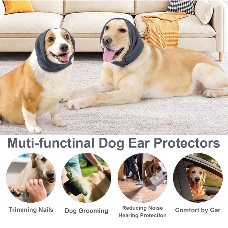 1 Piece Grey Soothing Earmuffs for Dogs, Pet Bandana, Easy Clean Head Guard for Dogs with Adjustable Self-Adhesive Tape