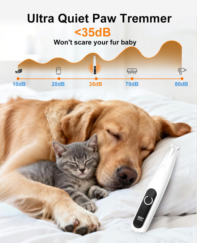2026 New Pet Precision Trimmer, 35dB Low-Noise Dog Paw Trimmer with LED Light, Safe Curved Ceramic Blade Electric Pet Paw Grooming Kit for Dogs & Cats Paw, Ear, Face, Butt, Eyebrows - PawsPlanet Australia