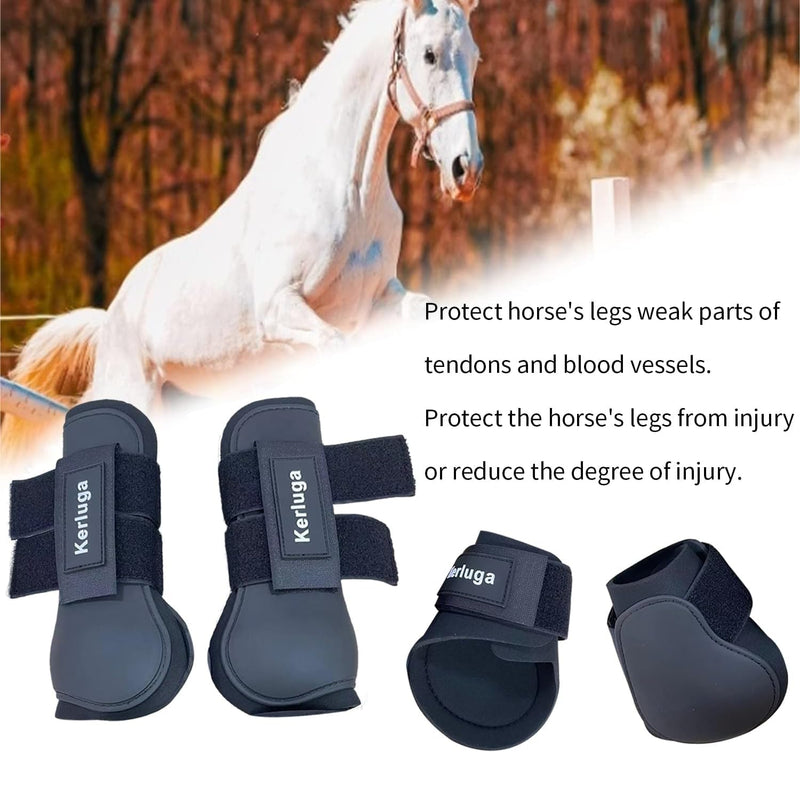 Horse Boots Set of 4 Open Front & Fetlock Tendon Boot for Horses Professional Sport Protection Impact-Absorbing Equine Leg Support Wraps for Jumping, Riding, Training (Black, Full) Black - PawsPlanet Australia